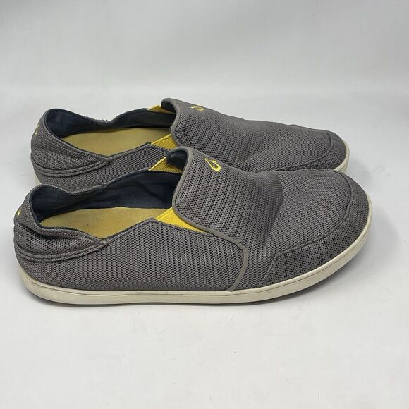 OluKai Nohea Mesh Shoes Mens 11.5 Gray Yellow Slip On...